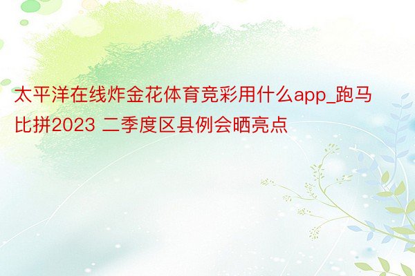 太平洋在线炸金花体育竞彩用什么app_跑马比拼2023 二季度区县例会晒亮点