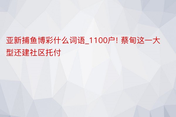 亚新捕鱼博彩什么词语_1100户! 蔡甸这一大型还建社区托付