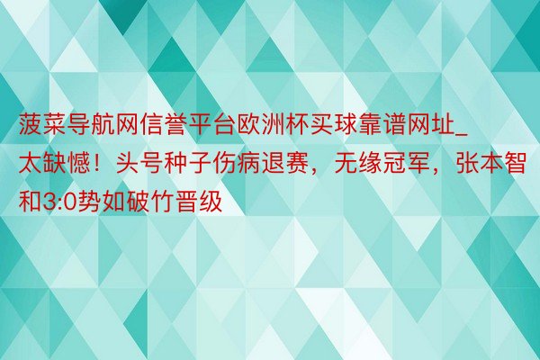 菠菜导航网信誉平台欧洲杯买球靠谱网址_太缺憾！头号种子伤病退赛，无缘冠军，张本智和3:0势如破竹晋级