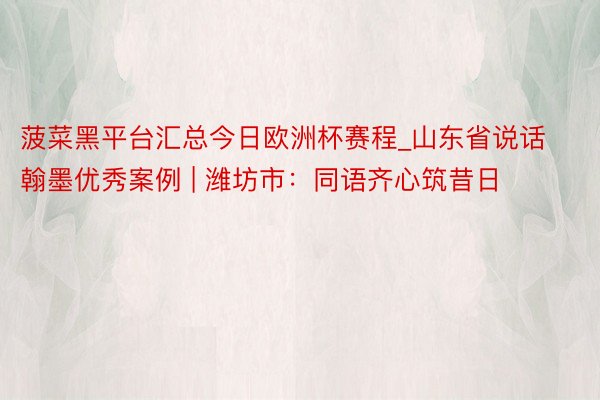 菠菜黑平台汇总今日欧洲杯赛程_山东省说话翰墨优秀案例 | 潍坊市：同语齐心筑昔日