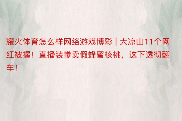 耀火体育怎么样网络游戏博彩 | 大凉山11个网红被握！直播装惨卖假蜂蜜核桃，这下透彻翻车！